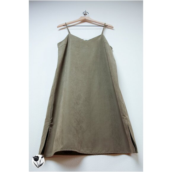 Women's Earth Music & Ecology Mini Dress S / M Khaki Slip Strap Faux Suede Japan - Picture 3 of 12